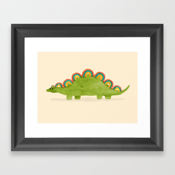Rainbow colored dinosaur (stegosaurus) Framed Art Print