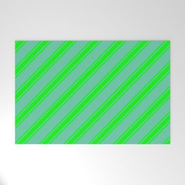 [ Thumbnail: Aquamarine & Lime Colored Stripes Pattern Welcome Mat ]