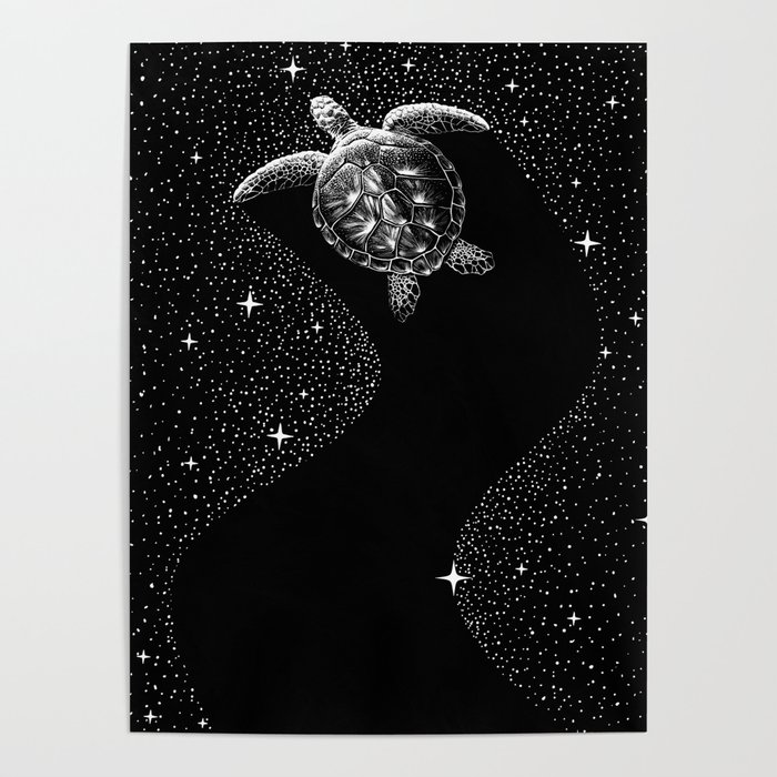 Starry Turtle (Black Version) Poster
