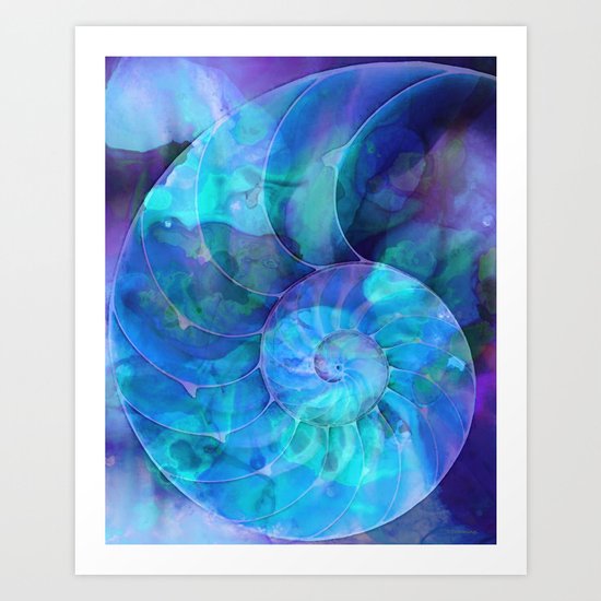 Blue Nautilus Shell - Seashell Art By Sharon Cummings Art Print