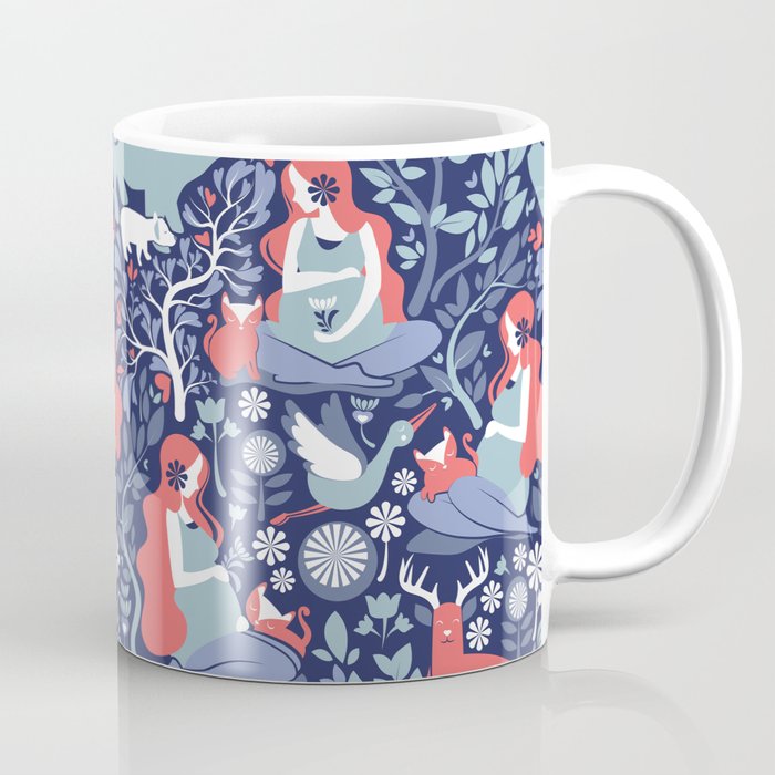 Mother Nature Scandinavian Inspiration // navy background blue and coral details Coffee Mug