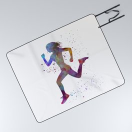 Woman runner running jogger jogging silhouette 01 Picnic Blanket