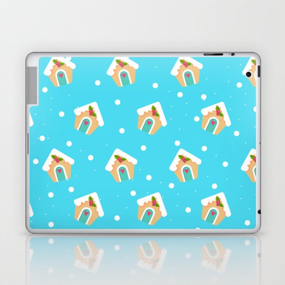 Christmas Pattern Turquoise House Biscuit Laptop & iPad Skin