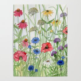 Watercolor of Garden Flower Medley Poster