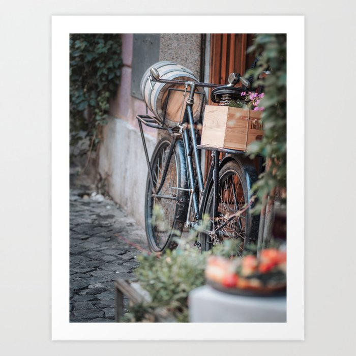 Classic Italian Old Bicycle with Wine Barrel Rome Trastevere Italy Art Print