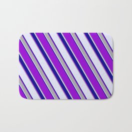 [ Thumbnail: Lavender, Dark Blue, Dark Violet, and Dark Grey Colored Lined Pattern Bath Mat ]