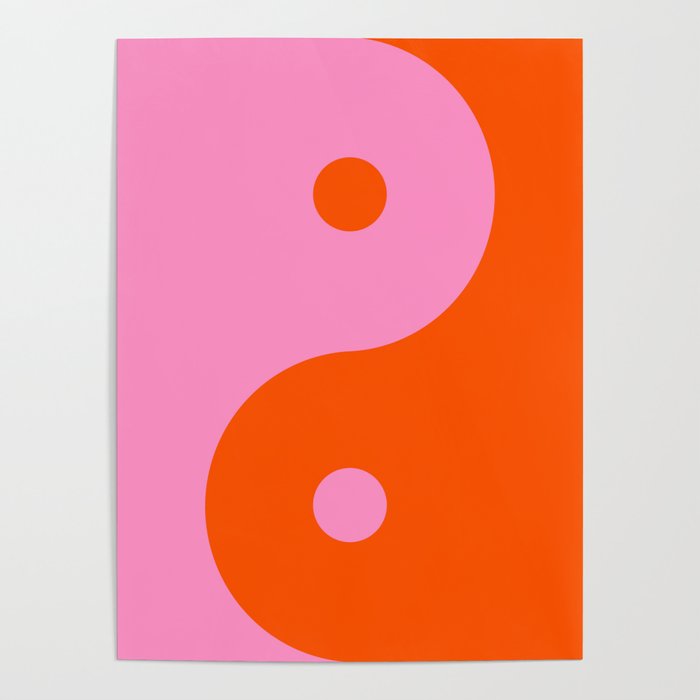 Yin Yang Print Orange And Pink Retro Wall Art Preppy Aesthetic Yin Yang Modern Decor Poster