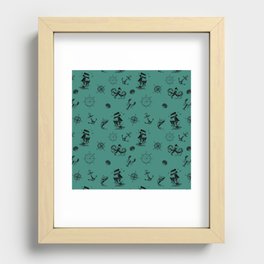 Green Blue And Black Silhouettes Of Vintage Nautical Pattern Recessed Framed Print