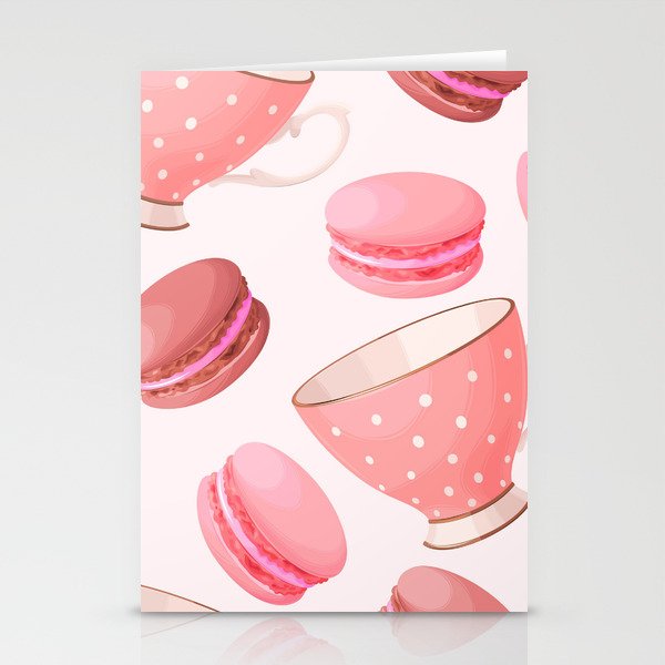 Pink Macaroons & Tea Cups Stationery Cards