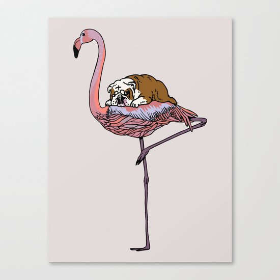 Flamingo and English Bulldog Canvas Print
