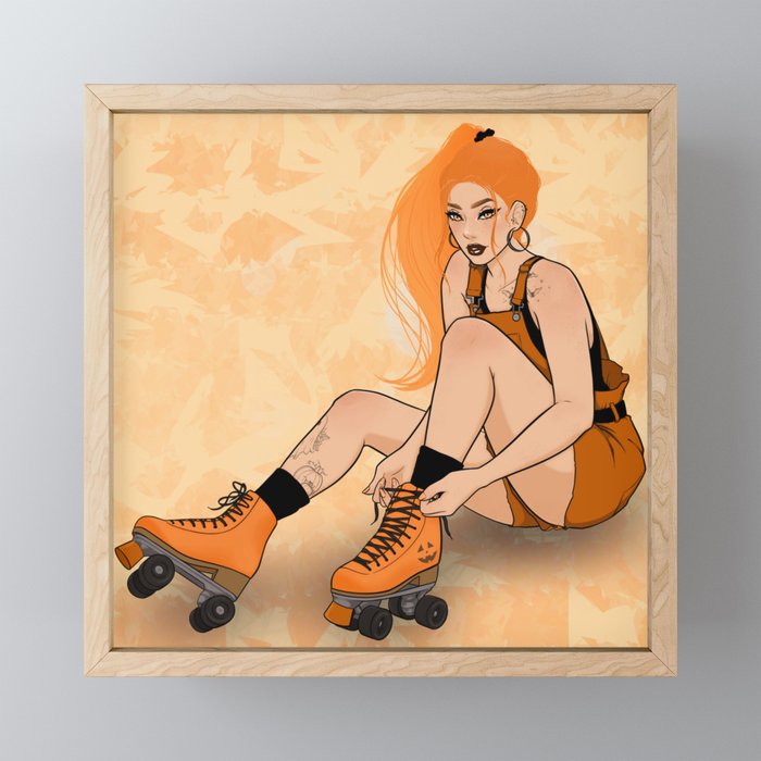 Skater Girl in Orange Framed Mini Art Print