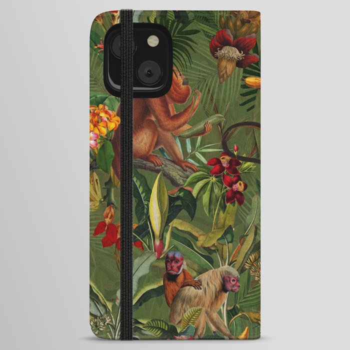Vintage & Shabby Chic - Green Monkey Banana Jungle iPhone Wallet Case