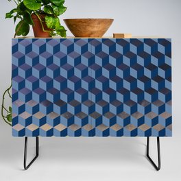 Wintery Blue 3D Cube Texture Pattern Credenza