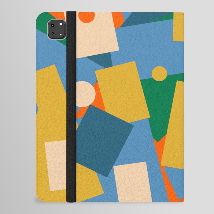 Retro Modern Geometric Dot Patchwork Abstract Pattern Mustard Blue Green Orange Beige iPad Folio Case
