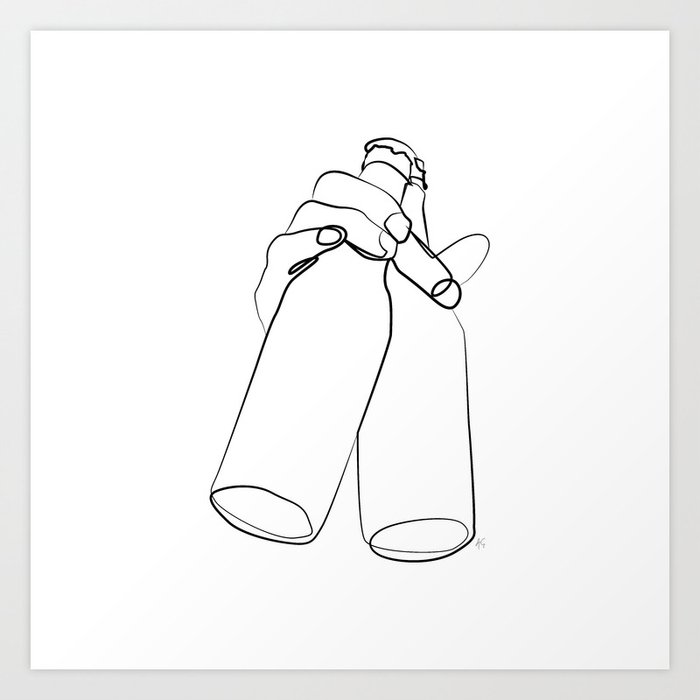 " Kitchen Collection " - Hand Holding Two Beer Bottles Art Print