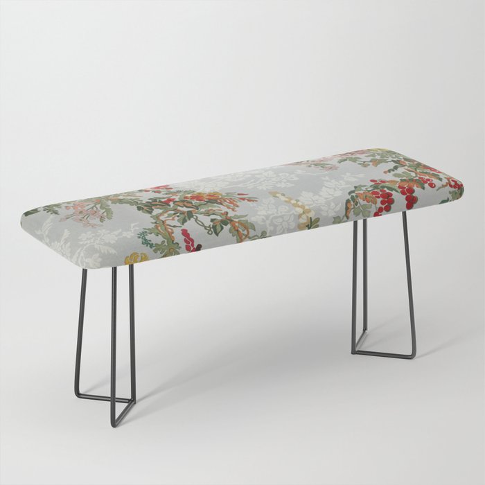 Figured Floral Industrial Arts Painting 19th Century Floral Textile Pattern Bench