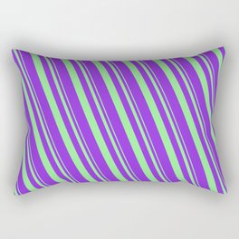 [ Thumbnail: Light Green and Purple Colored Lines Pattern Rectangular Pillow ]