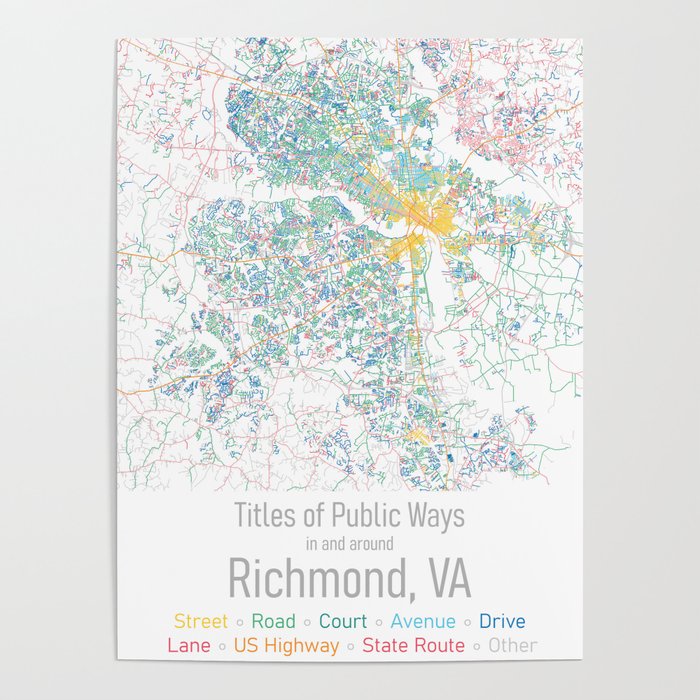 Titles of Public Ways in and arond Richmond, VA (large) Poster