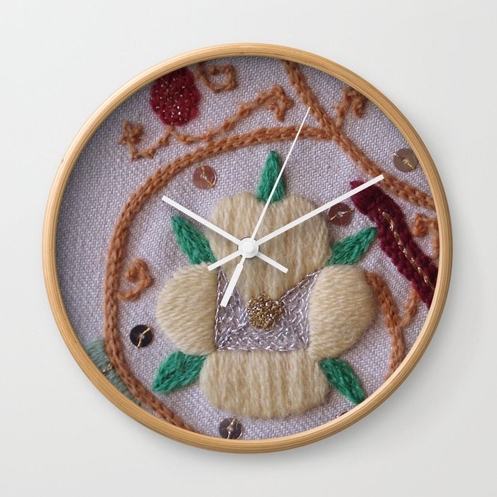 Elizabethan Embroidery Pansy Wall Clock