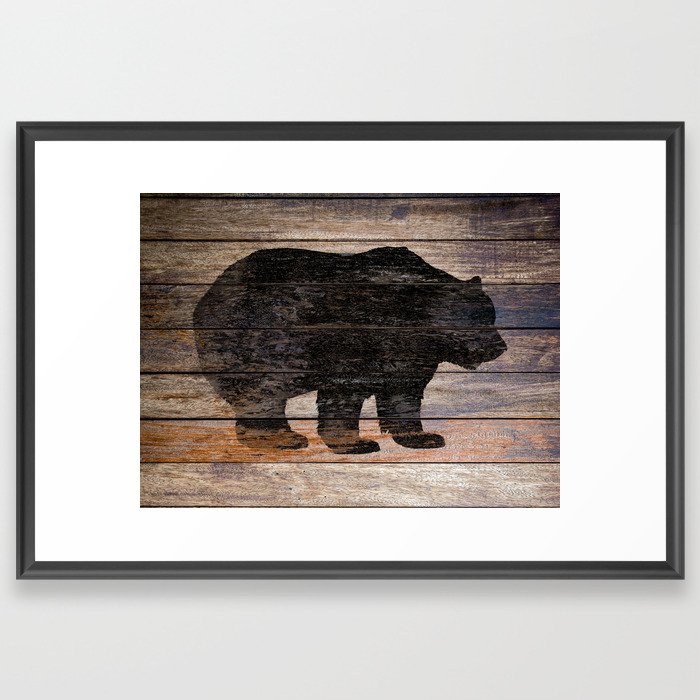 Rustic Bear Silhouette on Wood Country Art A231a Framed Art Print