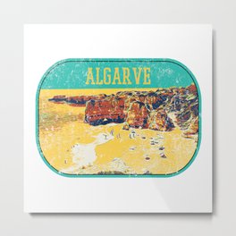 Nature landscape illustration - Algarve Portugal vintage travel, beach Metal Print