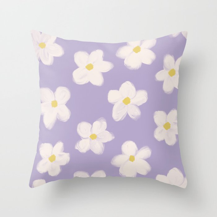 70s 60s Groovy Flowers on Lavendula Purple Throw Pillow