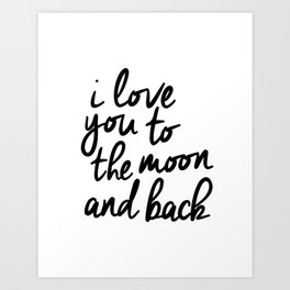 I Love You to the Moon and Back black-white kids room typography poster home wall decor canvas Art Print