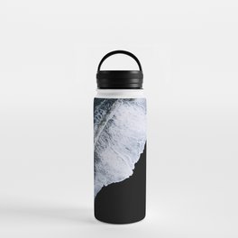 Waves crashing on a black sand beach – Minimal Landscape Photography Water Bottle