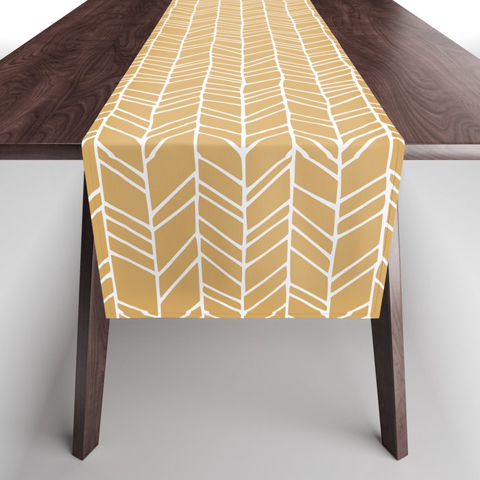 Rustic Herringbone in Mustard Yellow Table Runner