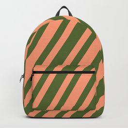 [ Thumbnail: Dark Olive Green & Light Salmon Colored Lines Pattern Backpack ]