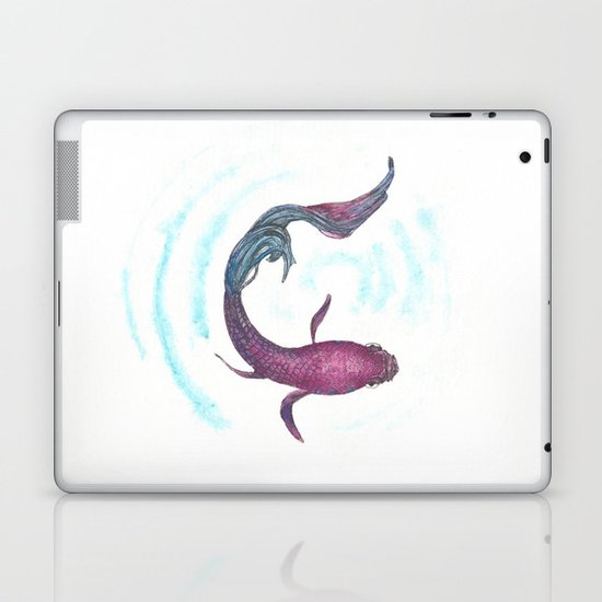Foo the Siamese Fighter Fish. Pen and ink and watercolour Betta Splendens by Candy Medusa Laptop & iPad Skin