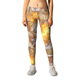 Abstract digital pattern design with curved shapes and flames Leggings