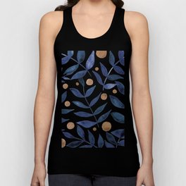 Watercolor berries and branches - indigo and beige Unisex Tanktop | Hygge, Nature, Leaves, Modernart, Botanical, Watercolorart, Foliage, Berries, Beige, Watercolor 