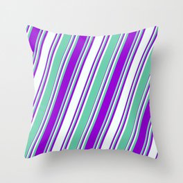 [ Thumbnail: Aquamarine, Dark Violet, and Mint Cream Colored Stripes/Lines Pattern Throw Pillow ]