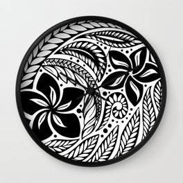 Circular Polynesian Black Floral Tattoo Wall Clock
