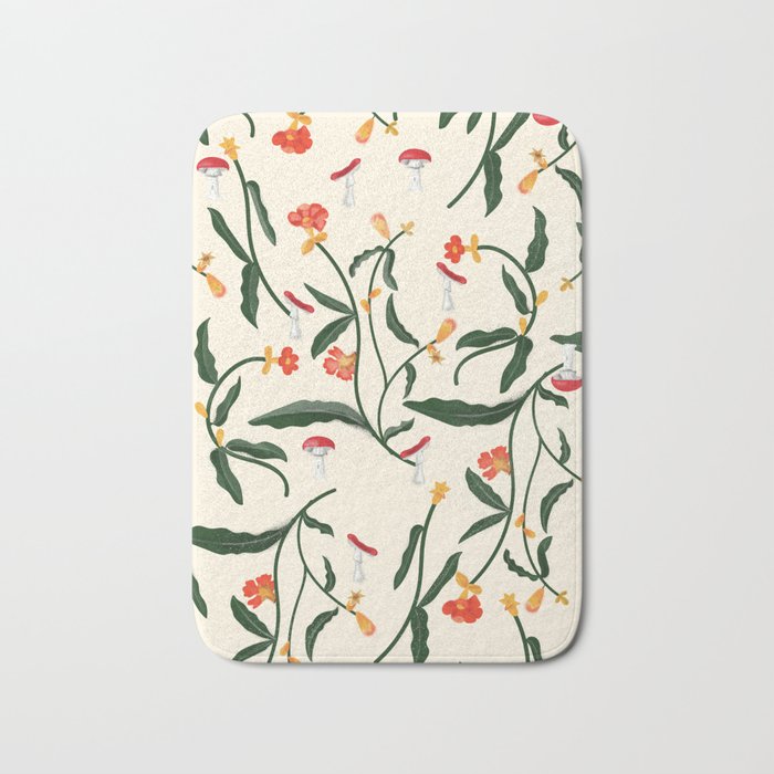 Mushrooms and Flowers Hanging Out Bath Mat