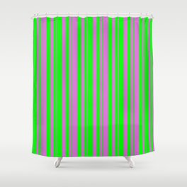 [ Thumbnail: Lime and Orchid Colored Lines/Stripes Pattern Shower Curtain ]