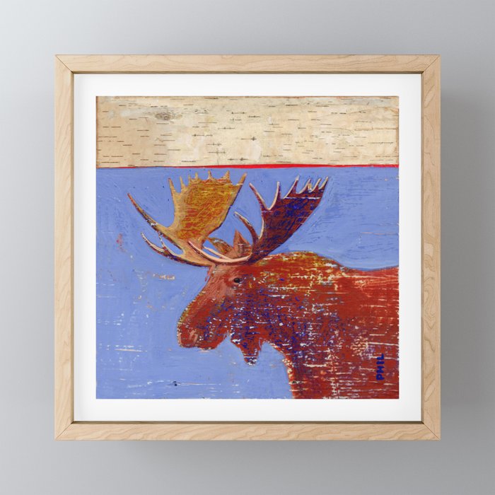 moose with birch bark Framed Mini Art Print