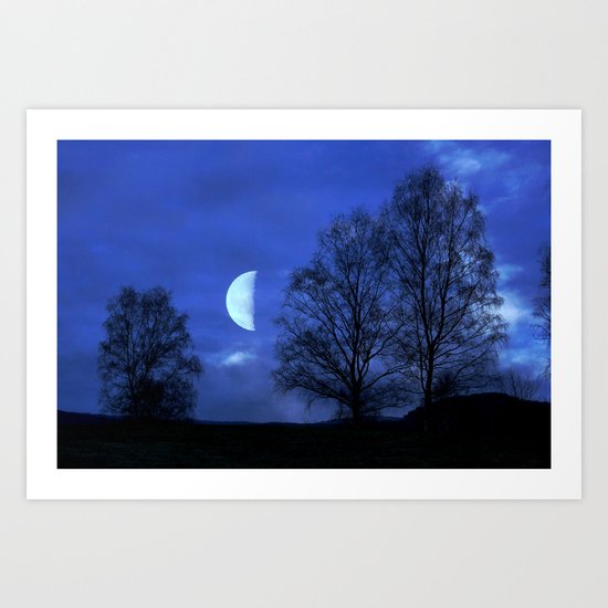 Moon between Trees - JUSTART © Art Print