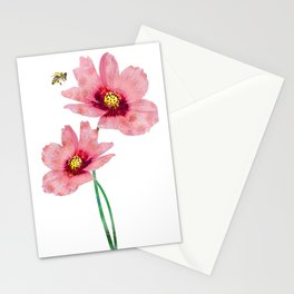 Pink Cosmos Flowers Honey Bee Art - Sweet Nectar Stationery Card