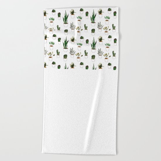 Green plants in white pots Beach Towel
