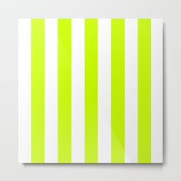 Electric lime green - solid color - white vertical lines pattern Metal Print | Minimal, Beautiful, Amazing, Modern, Stripes, Whitestripes, White, Vertical, Electriclime, Lines 