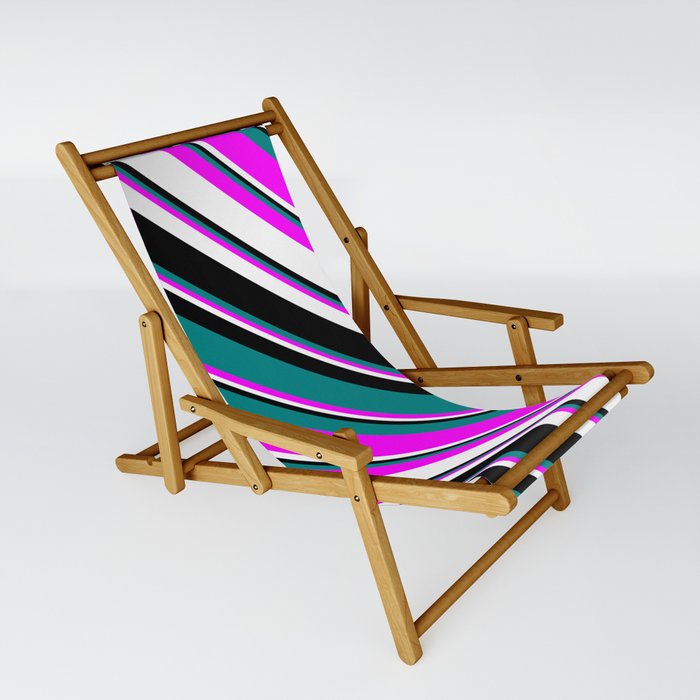 Teal, Fuchsia, White, and Black Colored Lined/Striped Pattern Sling Chair
