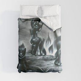 Black kittens playing in hell Comforter