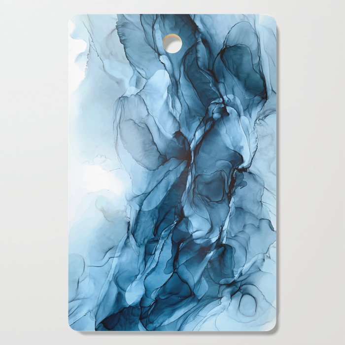 Deep Blue Flowing Water Abstract Painting Cutting Board By