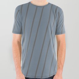 [ Thumbnail: Light Slate Gray and Dim Gray Colored Striped/Lined Pattern All Over Graphic Tee ]