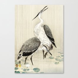 Herons in the rain - Japanese vintage woodblock print Canvas Print