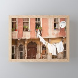 Street with laundry, in Istanbul, Turkey | Travel photography | Fine art photo print in pastel.  Framed Mini Art Print