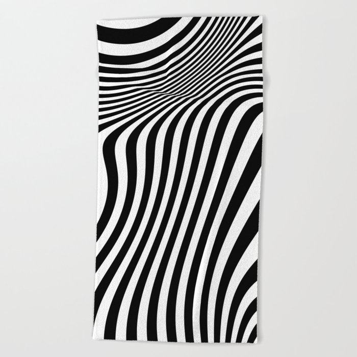 Retro Shapes And Lines Black And White Optical Art Beach Towel