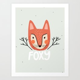 Foxes Frolic in Fall: Whimsical Nursery with Rainy Tree Patterns Art Print
